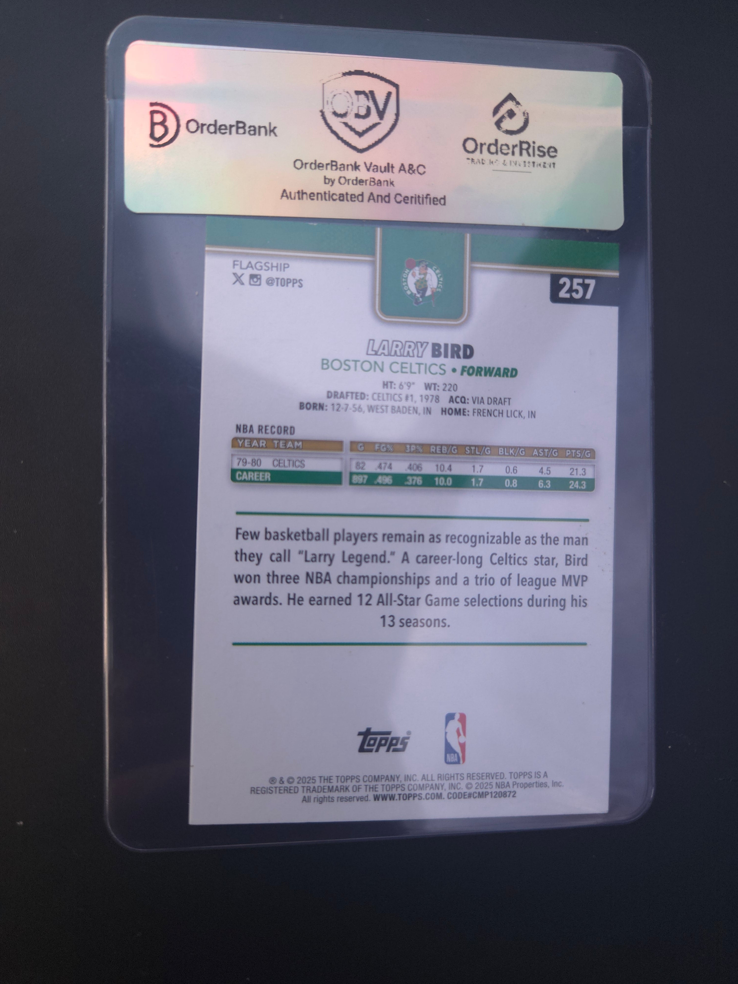 Larry Bird – OBV Certified Sports Card (Near Mint+ 8.5)